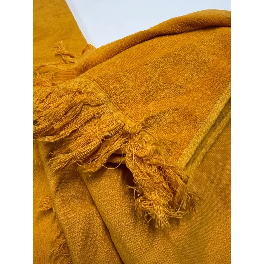 Two Sand Cloud Turkish Cotton Beach Towel Mustard Yellow Fringe Terry Backed New